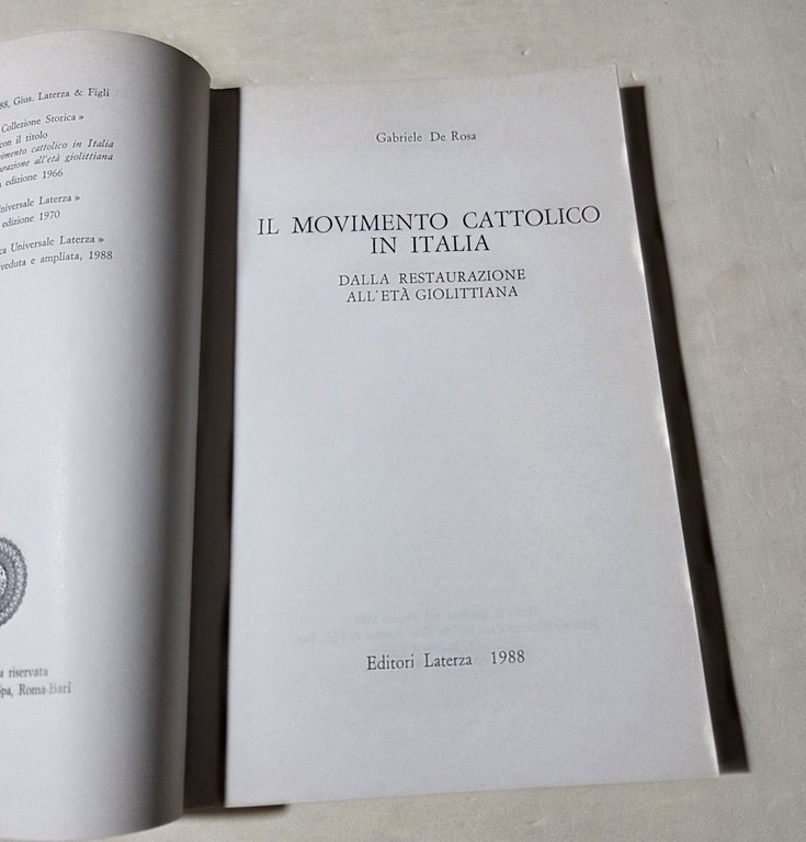 Il movimento cattolico in Italia. Dalla Restaurazione all'età giolittiana