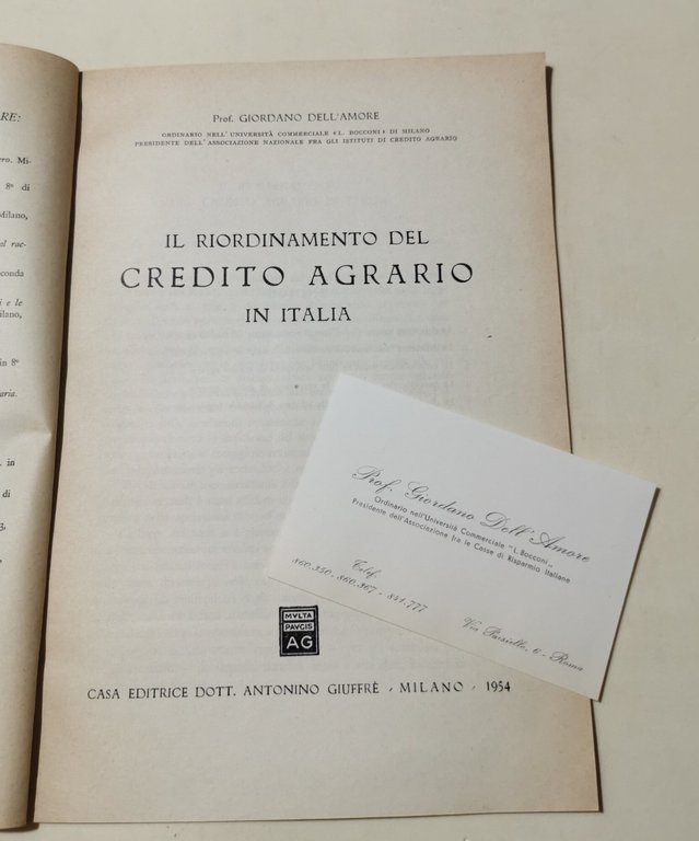 Il riordinamento del Credito Agrario in Italia