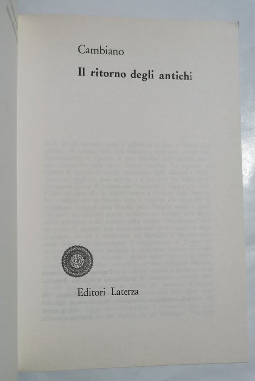 Il ritorno degli antichi