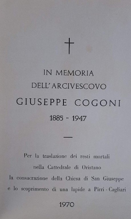 IN MEMORIA DELL'ARCIVESCOVO GIUSEPPE COGONI-1885-1947( 1970)