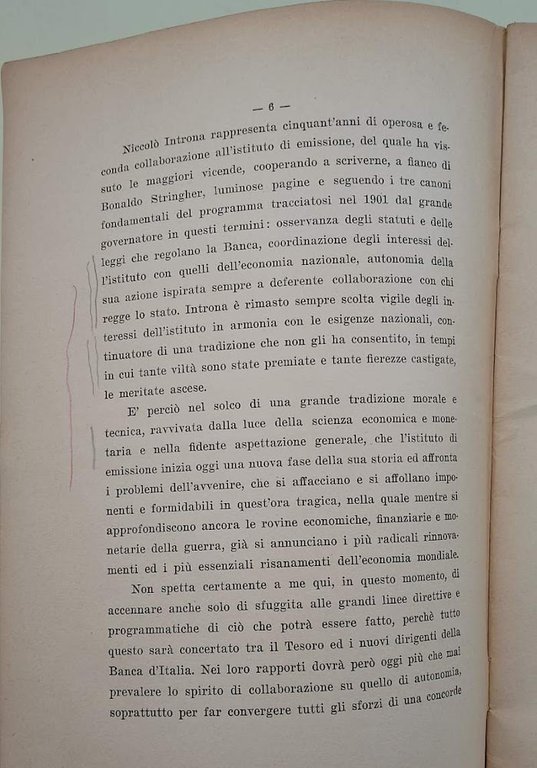 INSEDIAMENTO DEL GOVERNATORE EINAUDI E DEL DIRETTORE GENERALE INTRONA ALLA …