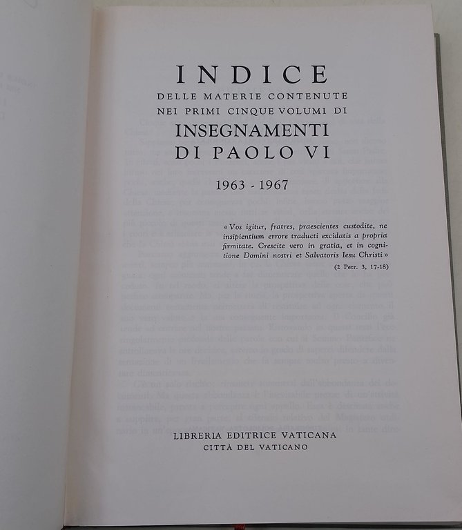 Insegnamenti di Paolo VI- Indice delle materie contenute nei primi …