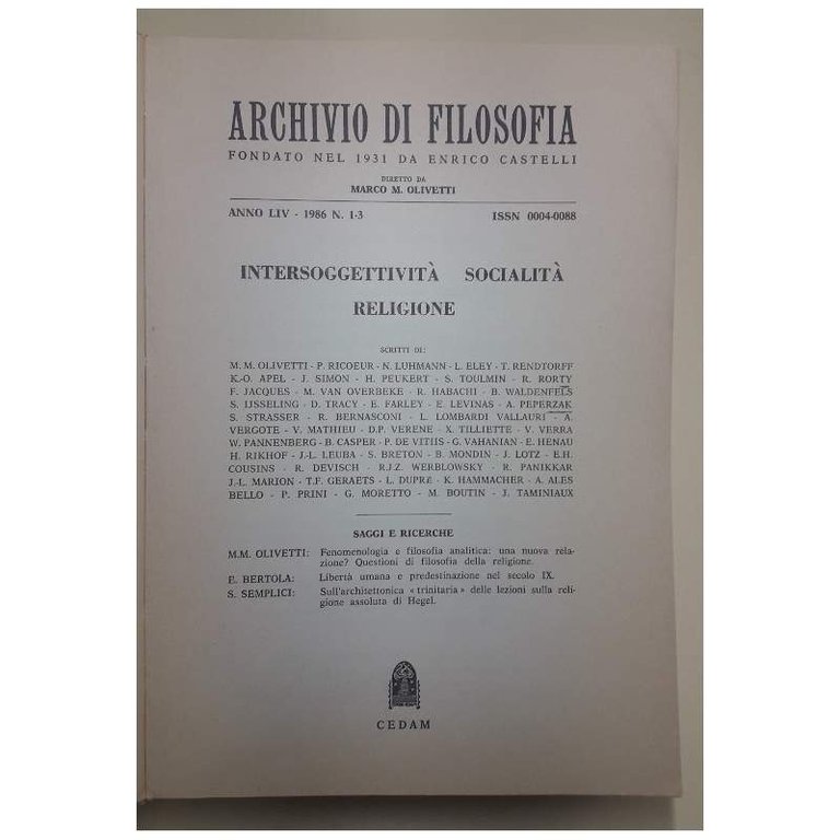 INTERSOGGETTIVITA' SOCIALITA' RELIGIONE-ANNO LIV-1986 N. 1-3