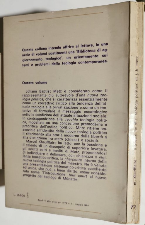 Introduzione alla " Teologia politica " di Johann Baptist Metz