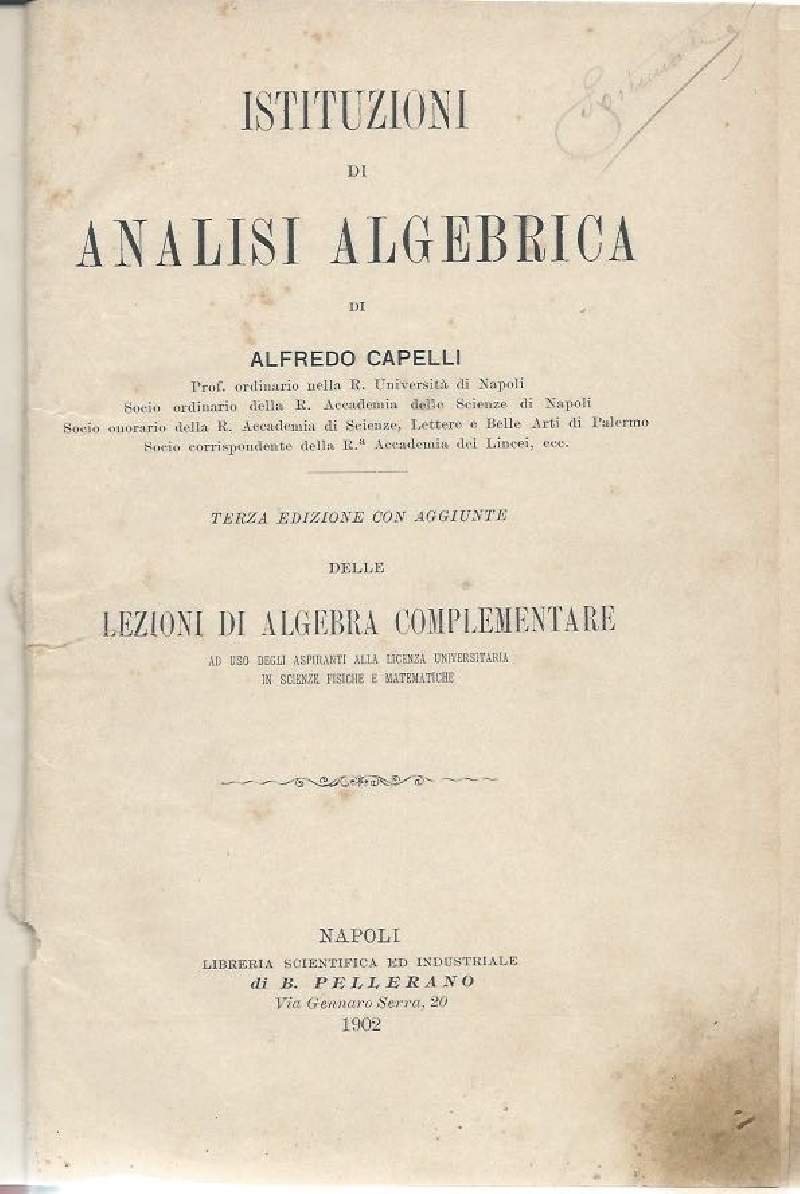 ISTITUZIONI DI ANALISI ALGEBRICA (1902)