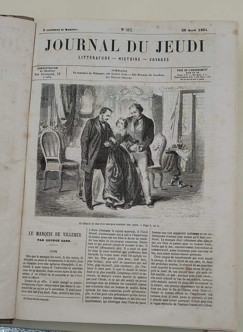 JOURNAL DU JEUDI LITTERATURE - HISTOIRE - VOYAGES avril 1864 … | Immagine principale