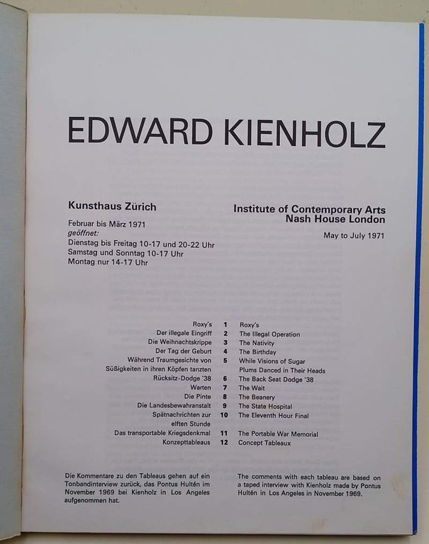 KIEHOLZ 11 TABLEAUX( 1971)