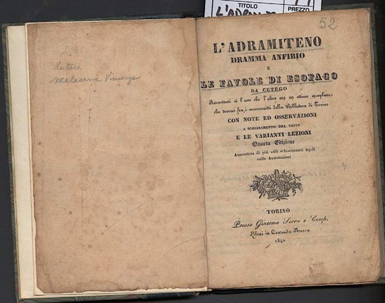 L'ADRAMITENO Dramma Anfibioe le Favole di Esofago Da Cetego