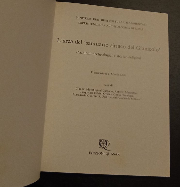 L'area del "santuario siriaco del Gianicolo" Problemi archeologici e storico-religiosi
