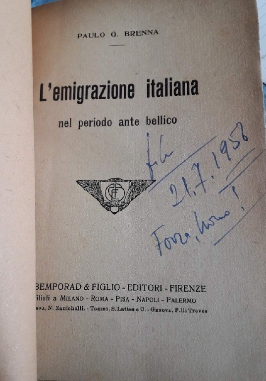 L'EMIGRAZIONE ITALIANA NEL PERIODO ANTE BELLICO(1918)