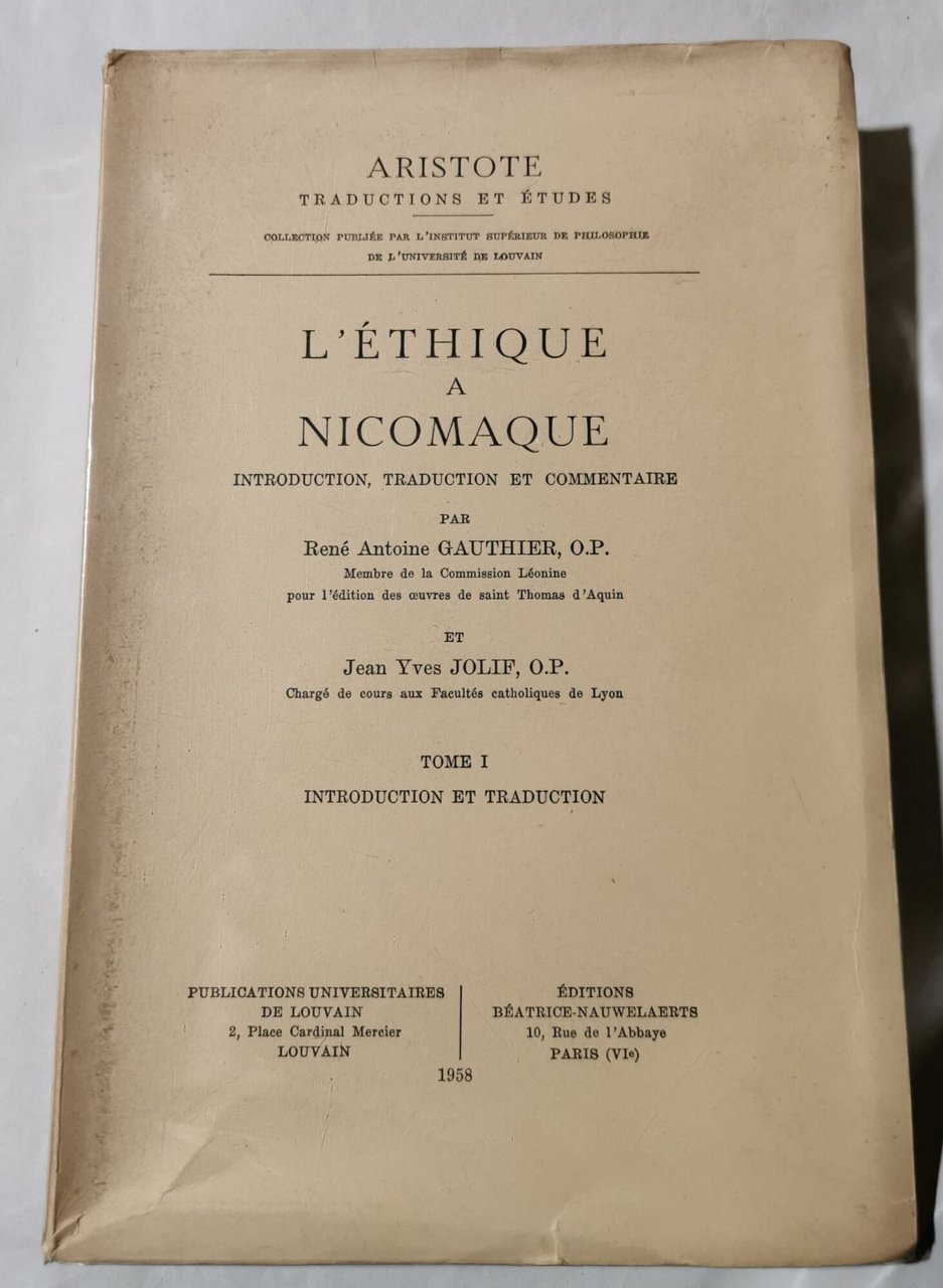 L'Ethique a Nicomaque - Tome I: Introduction et traduction | Immagine principale