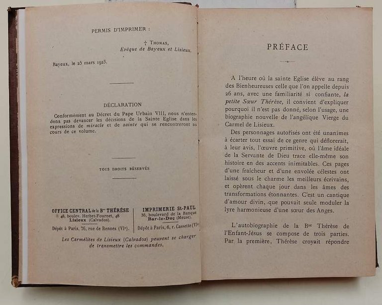LA BIENHEUREUSE THERESE DE L'ENFANT-JESUS-HISOIRE D'UNE AME ECRITE PAR ELLE-MEME(1923)