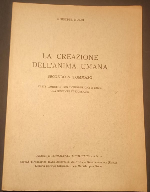 La creazione dell anima umana - secondo S. Tommaso