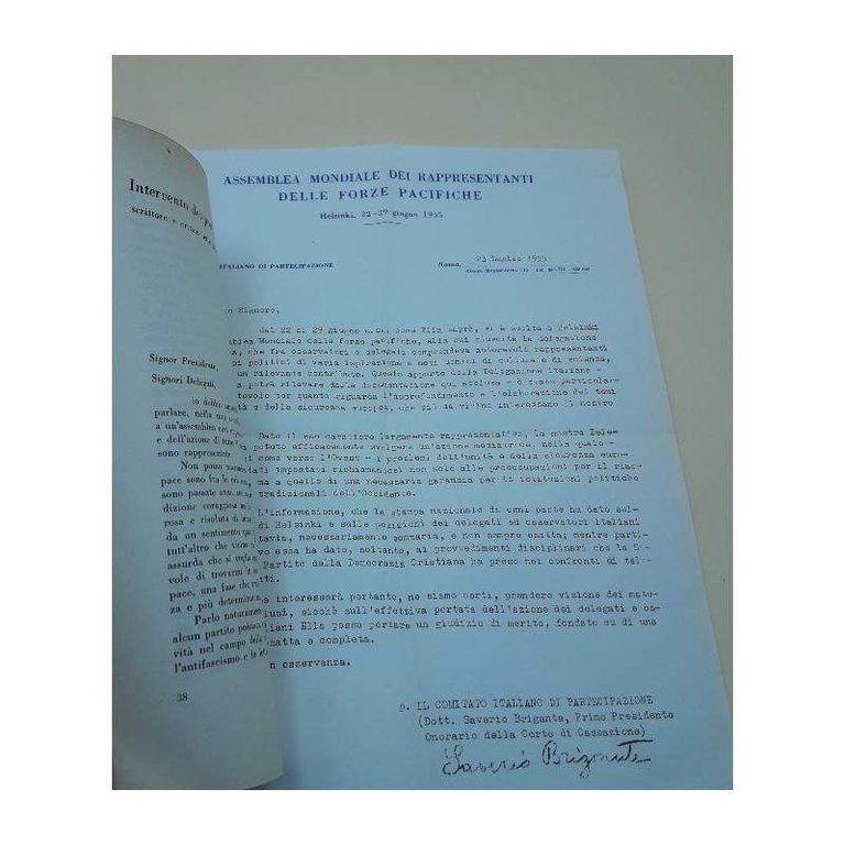 LA DELEGAZIONE ITALIANA ALLA ASSEMBLEA MONDIALE DELLE FORZE PACIFICHE(1955)