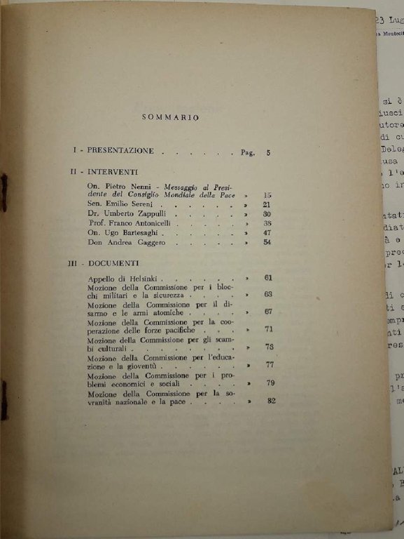 LA DELEGAZIONE ITALIANA ALLA ASSEMBLEA MONDIALE DELLE FORZE PACIFICHE(1955)