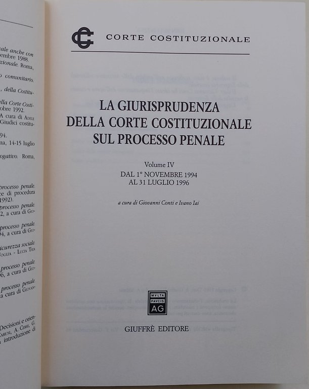 La giurisprudenza della Corte Costituzionale sul processo penale- vol IV