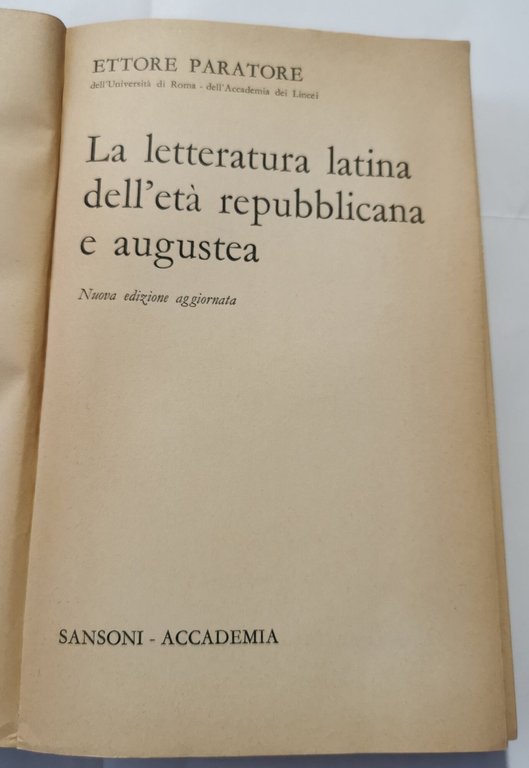 La letteratura latina dell'età repubblicana e augustea