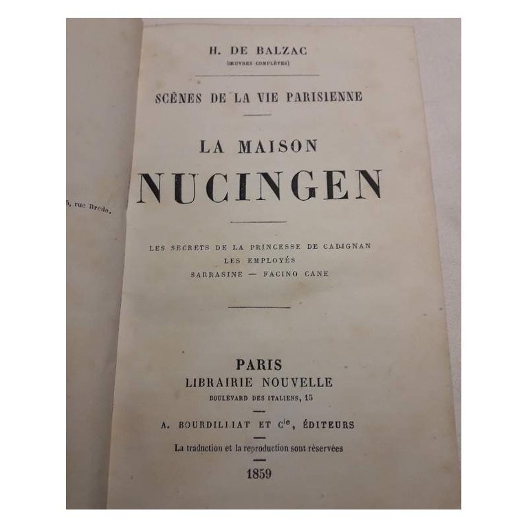 LA MAISON NUCINGEN-SCENES DE LA VIE PARISIENNE(1859)