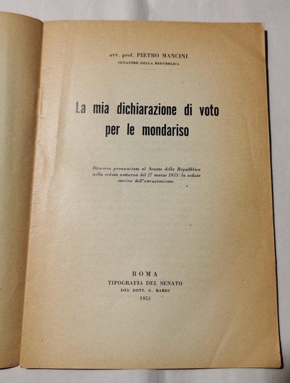 La mia dichiarazione di voto per le mondariso