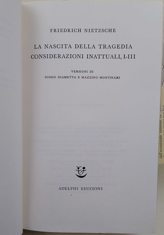 La nascita della tragedia-considerazioni inatttuali, I-III