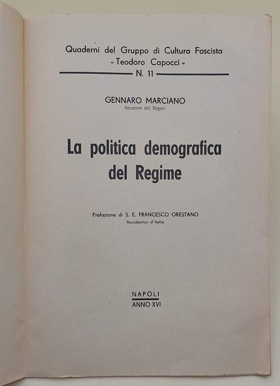 LA POLITICA DEMOGRAFICA DEL REGIME( 1937/38)