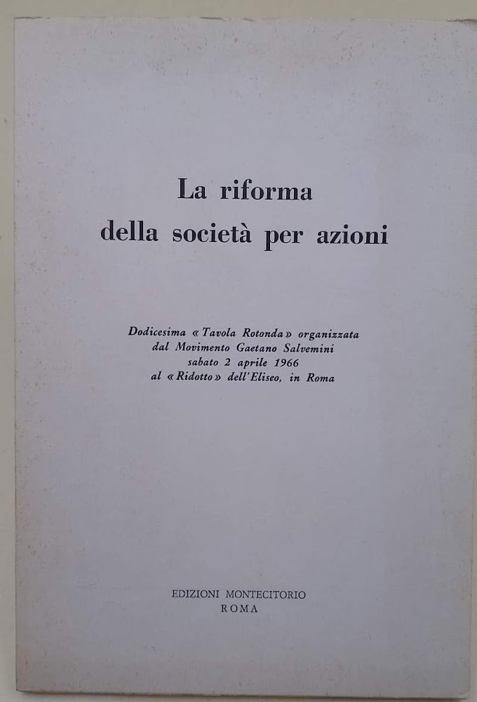 LA RIFORMA DELLA SOCIETA' PER AZIONI(1966)