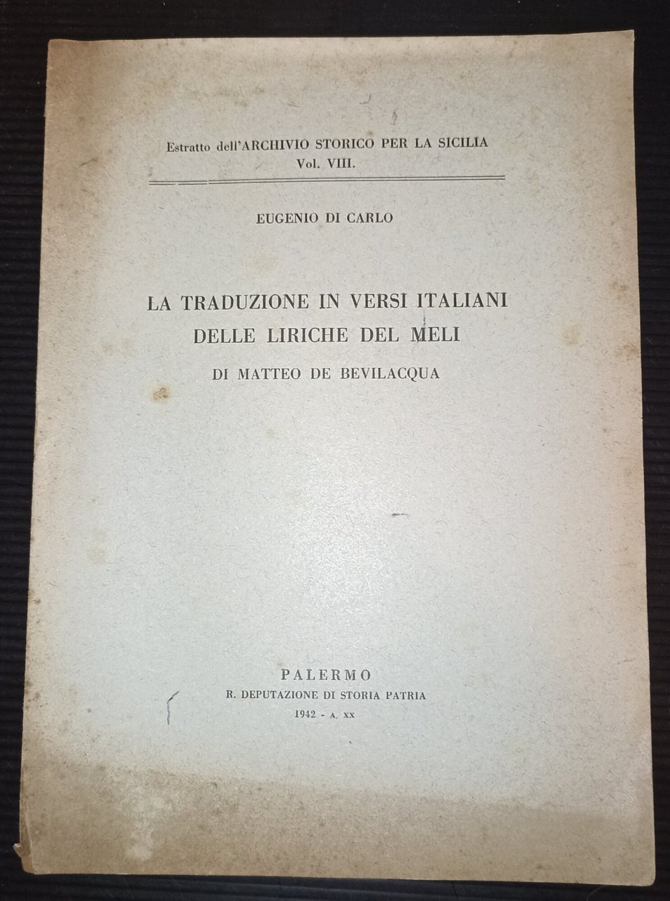 La traduzione in versi italiani delle liriche del Meli di …