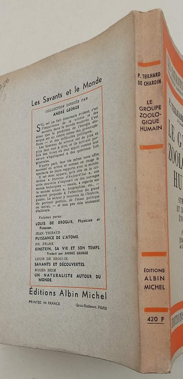 LE GROUPE ZOOLOGIQUE HUMAIN-STRUCTURE ET DIRECTIONS EVOLUTIVES( 1956)