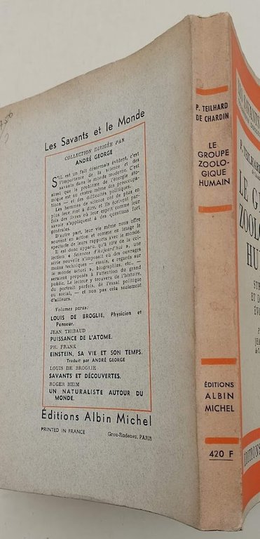 LE GROUPE ZOOLOGIQUE HUMAIN-STRUCTURE ET DIRECTIONS EVOLUTIVES( 1956)