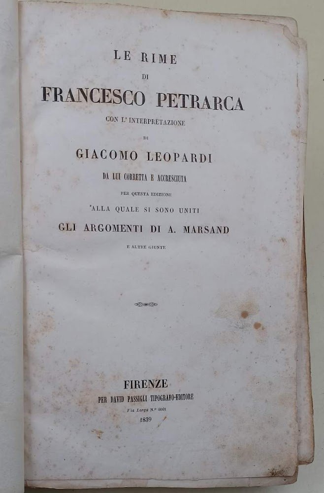 LE RIME DI FRANCESCO PETRARCA CON L'INTERPRETAZIONE DI GIACOMO LEOPARDI …