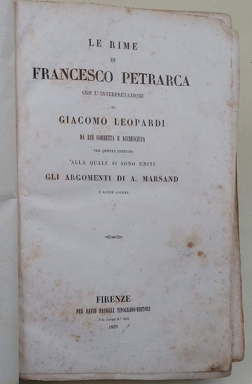 LE RIME DI FRANCESCO PETRARCA CON L'INTERPRETAZIONE DI GIACOMO LEOPARDI … | Immagine Gallery 1