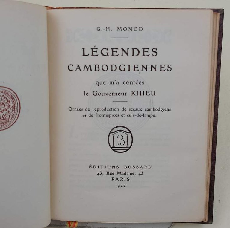 LEGENDES CAMBODGIENNNES QUE M'A CONTEES LE GOUVERNATEUR KHIEU(1922)