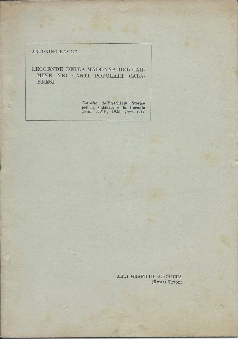 LEGGENDE DELLA MADONNA DEL CARMINE NEI CANTI POPOLARI CALABRESI (1956) | Immagine principale