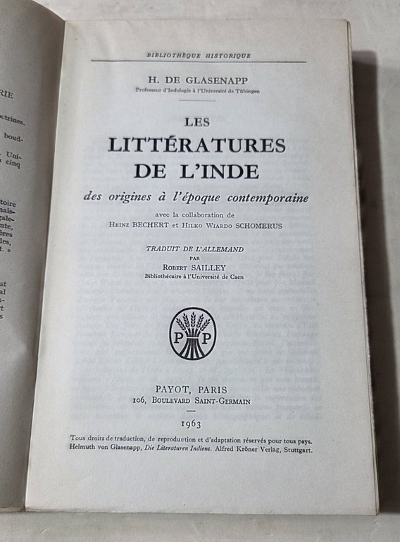 Les Letteratures de l'Inde des origines a l'epoque contemporaine
