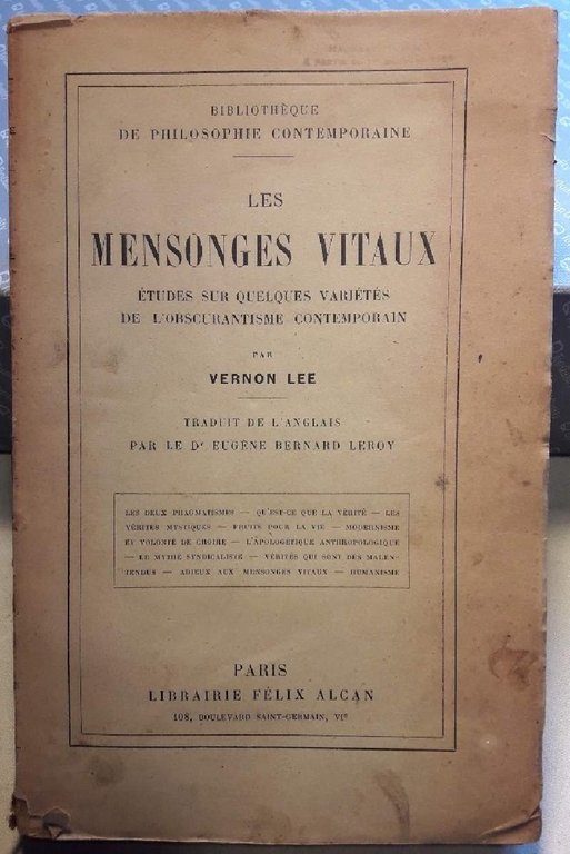 LES MENSONGES VITAUX ETUDES SUR QUELQUES VARIETES DE L'OBSCURANTISME CONTEMPORAIN( …