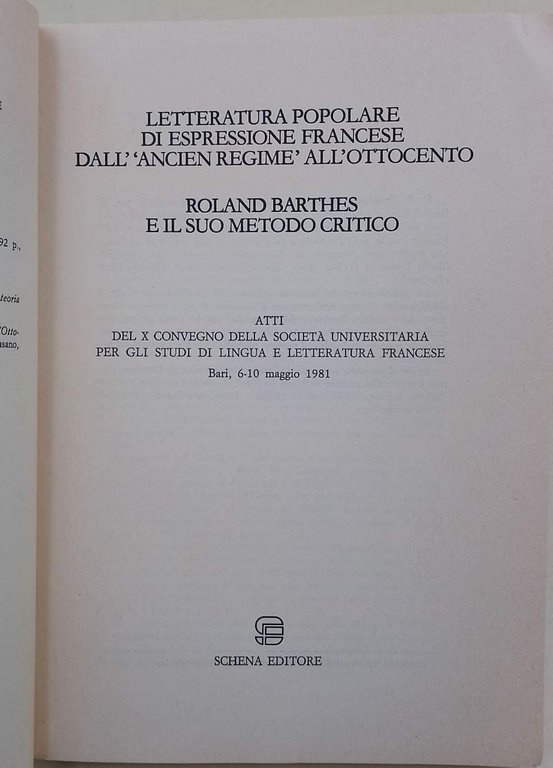 LETTERATURA POPOLARE DI ESPRESSIONE FRANCESE ALL'ANCIEN REGIME ALL'OTTOCENTO-ROLAND BARTHES E …