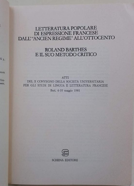 LETTERATURA POPOLARE DI ESPRESSIONE FRANCESE ALL'ANCIEN REGIME ALL'OTTOCENTO-ROLAND BARTHES E …