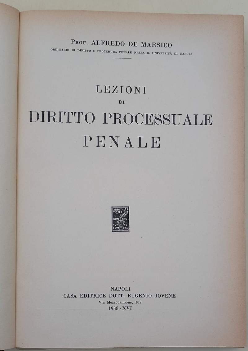 LEZIONI DI DIRITTO PROCESSUALE PENALE( 1938)