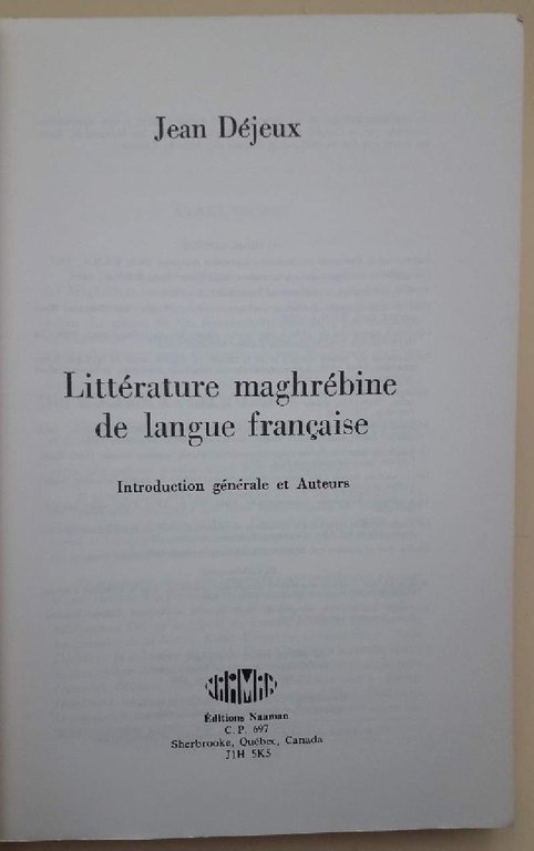LITTERATURE MAGHREBINE DE LANGUE FRANCAISE(1978)