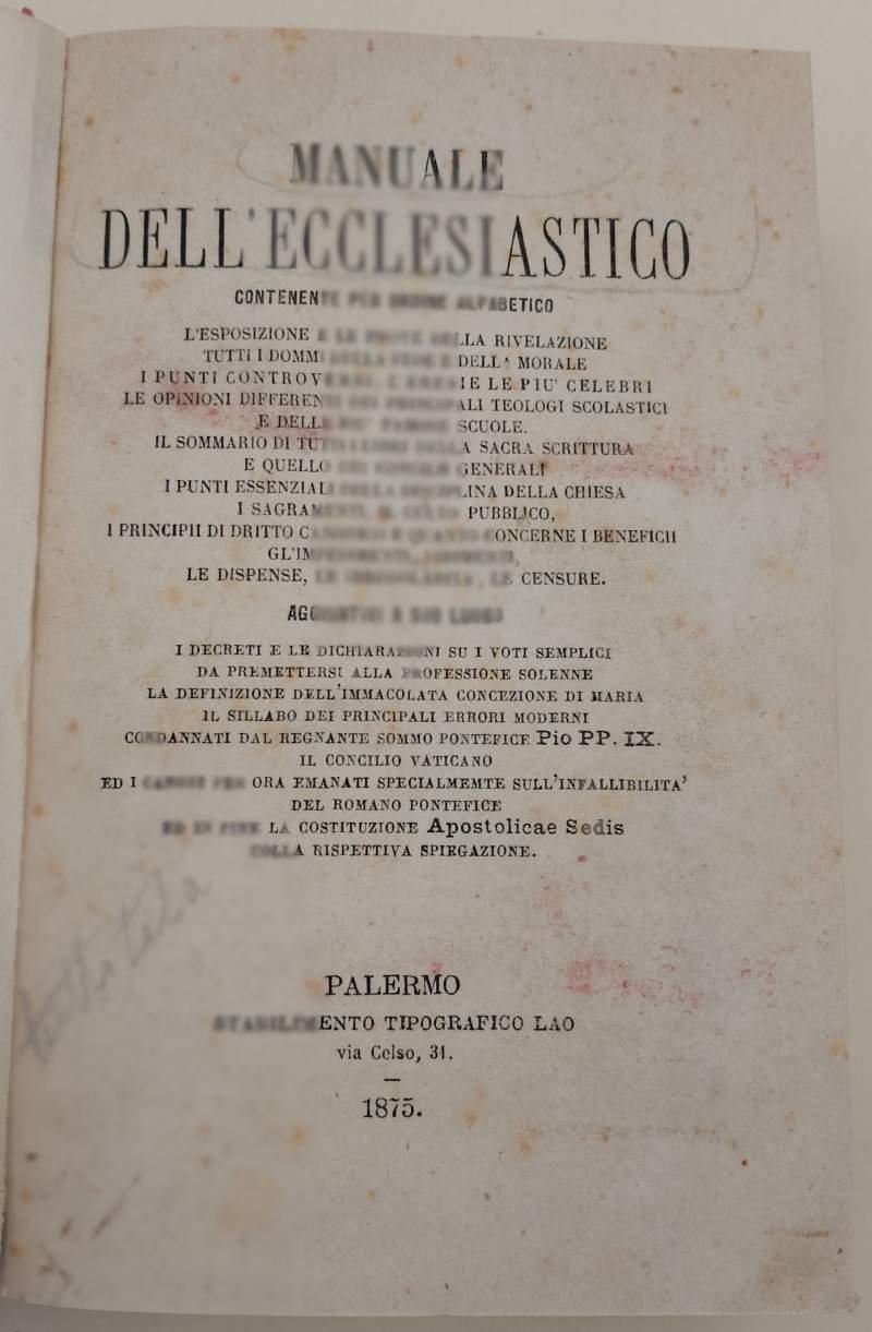 MANUALE DELL'ECCLESIASTICO(1875)