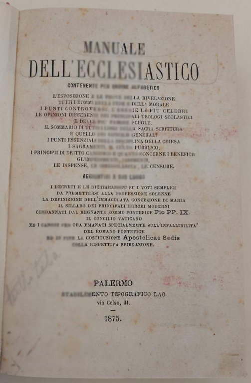 MANUALE DELL'ECCLESIASTICO(1875)