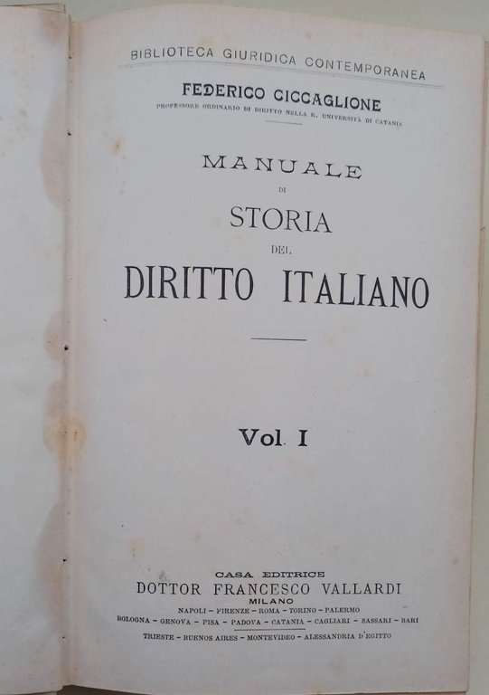 MANUALE DI STORIA DEL DIRITTO ITALIANO-VOL I E II-( 1901?)