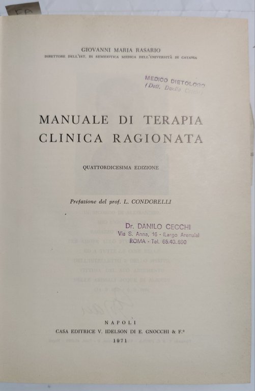 Manuale di terapia clinica ragionata