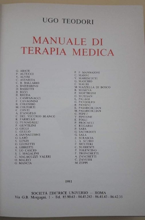 MANUALE DI TERAPIA MEDICA(1981)