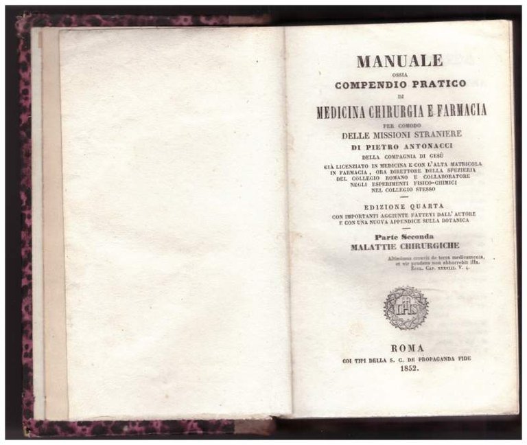 MANUALE OSSIA COMPENDIO PRATICO DI MEDICINA CHIRURGIA E FARMACIA per …