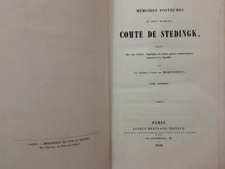 MEMOIRES POSTHUMES DU FELD-MARECHAL COMTE DE STEDINGK (1844)