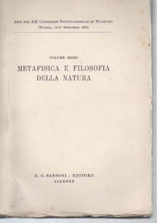 METAFISICA E FILOSOFIA DELLA NATURA