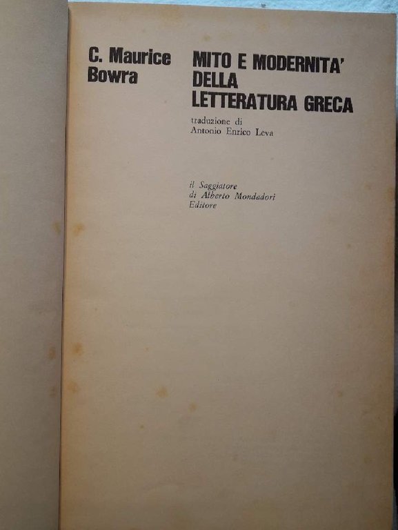 MITO E MODERNITA' DELLA LETTERATURA GRECA( 1968)