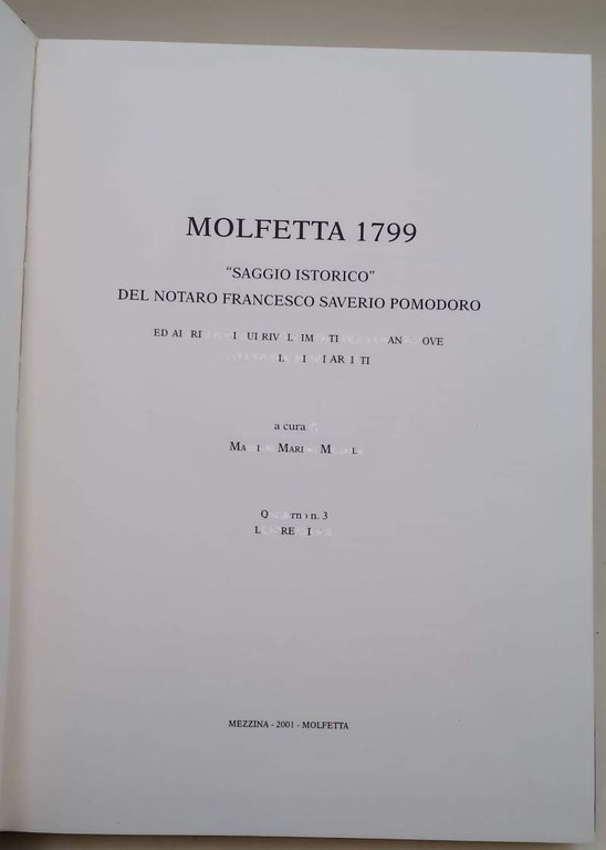 MOLFETTA 1799-SAGGIO ISTORICO DEL NOTARO FRANCESCO SAVERIO POMODORO ED ALTRI …