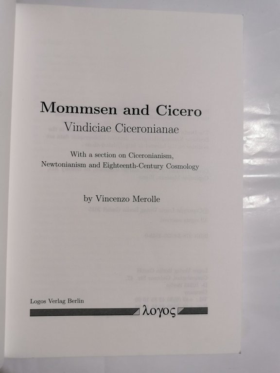 Mommsen and Cicero -Vindiciae Ciceroniane - With a section on …